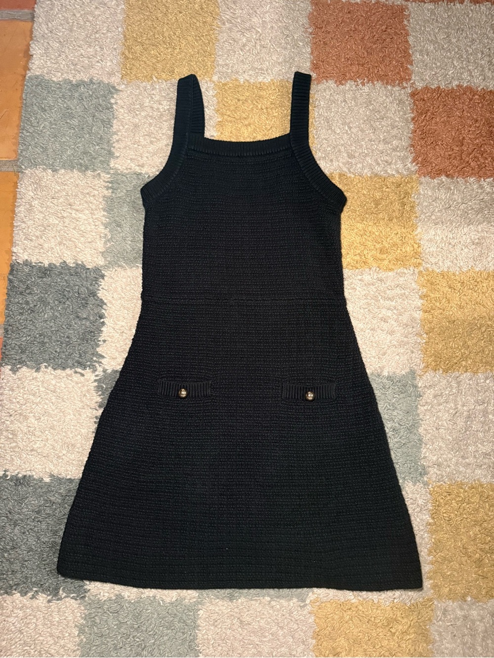 H&M Black Knit Tank Mini Dress with Fake Pocket Buttons